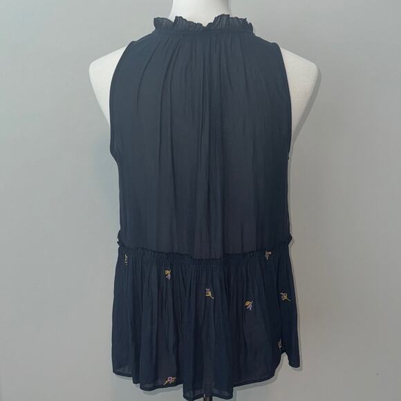 Loft Blue Sleeveless Embroidered Floral Baby doll Sheer Top Blouse Women's Small - Picture 6 of 6